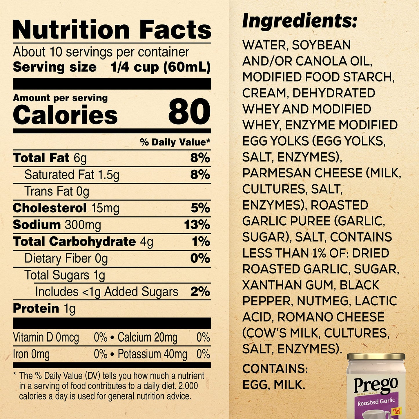 Prego Alfredo Sauce with Roasted Garlic, 22 oz Jar