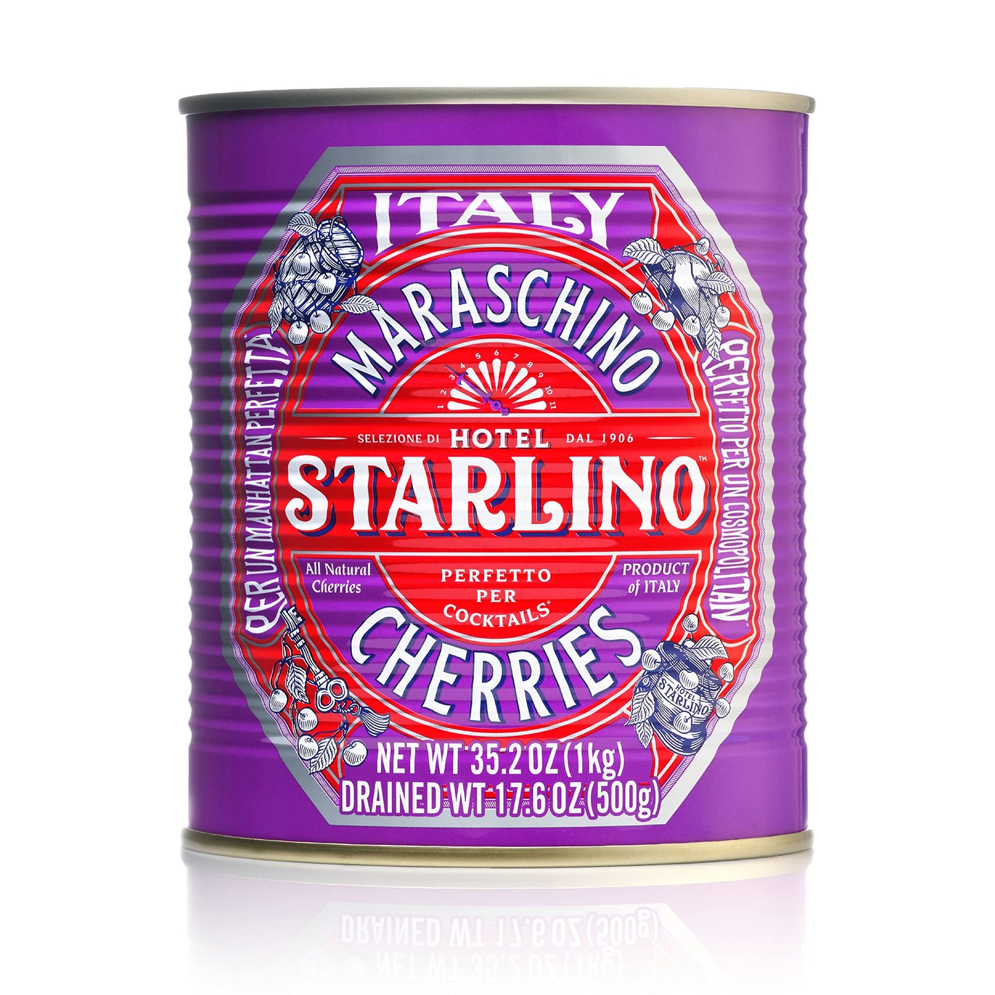 Hotel Starlino Maraschino Cherries - Italian Cocktail & Dessert Cherries - 1kg Can, All-Natural, Great for Bar Cart or Gifts
