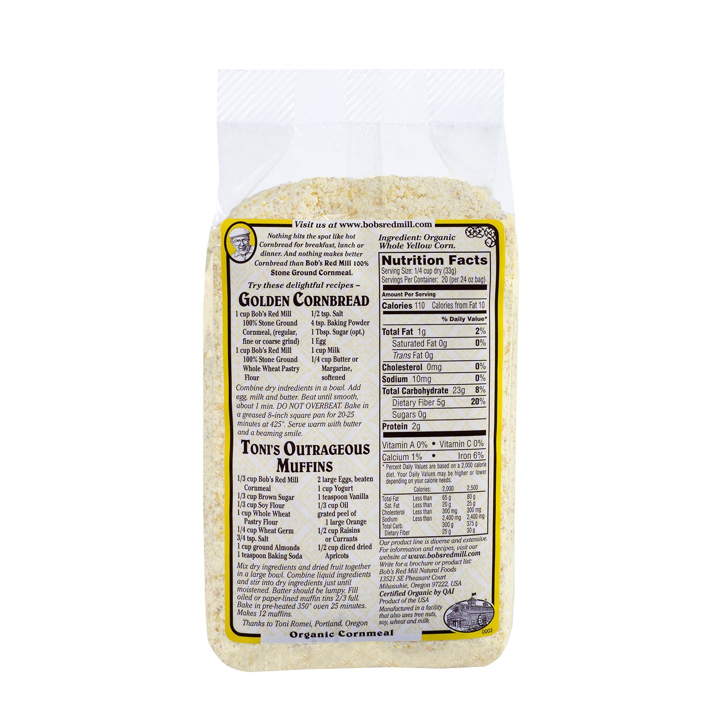 Bob's Red Mill Organic Medium Grind Cornmeal, 24 Oz (4 Pack)