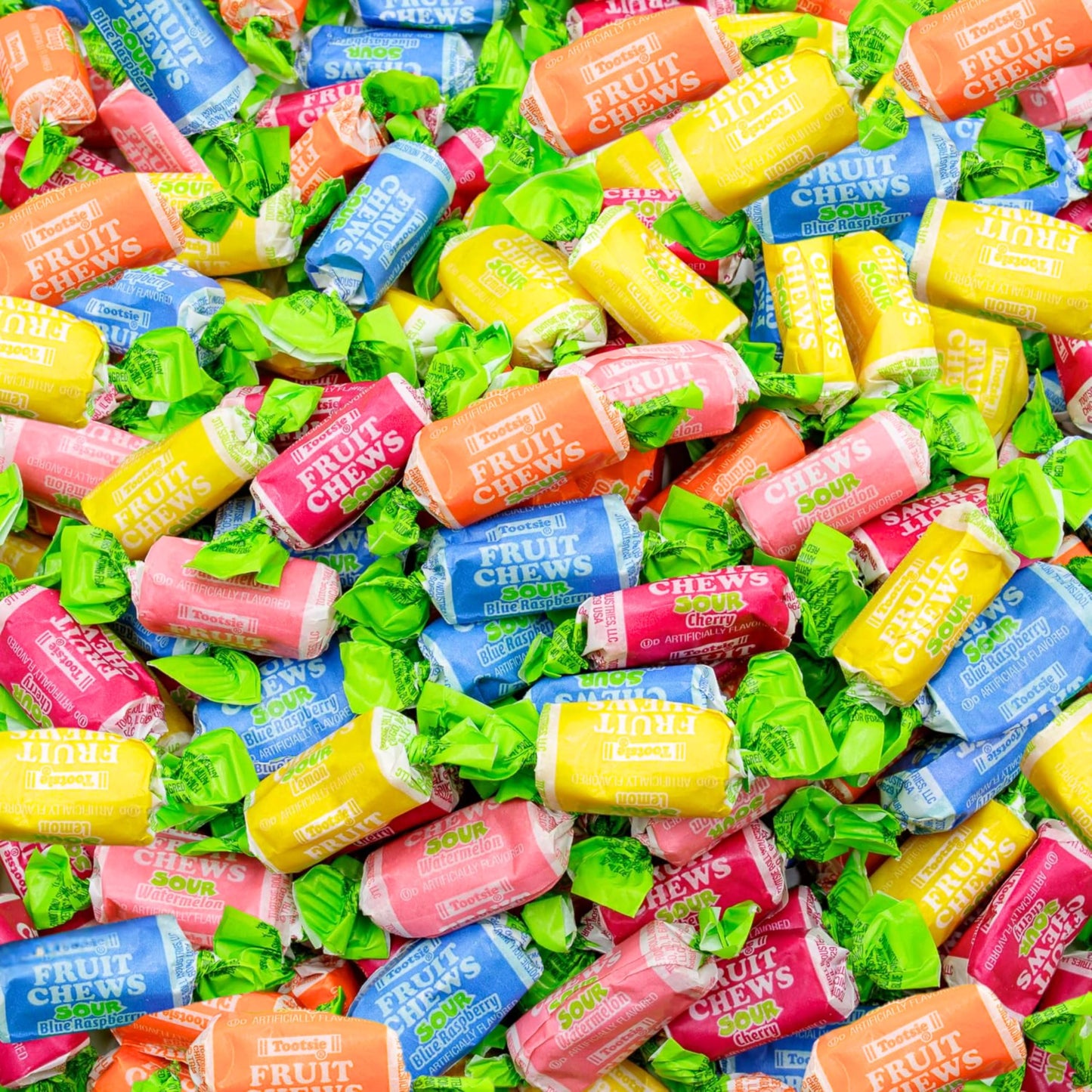 Sour Fruit Chews Assorted Candy Mix, 5 Tangy Flavors, Sour Tootsie Roll Taffies, Gluten Free & Peanut Free, Perfect For Parties 