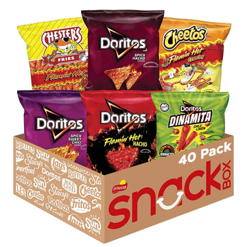 Frito Lay Fiery Mix Variety Pack, Hot & Spicy Snacks Single Serve Bags, (Pack Of 40), Flamin' Hot Cheetos, Doritos, Chester'S Hot Fries