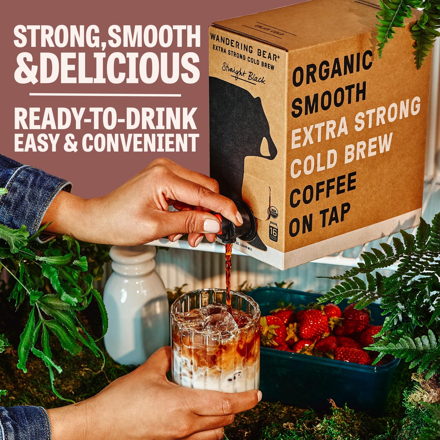Wandering Bear Cinnamon Cold Brew Coffee On Tap, Iced Coffee, 96 Fl Oz - Extra Strong, Smooth, Unsweetened, Shelf-Stable, Ready