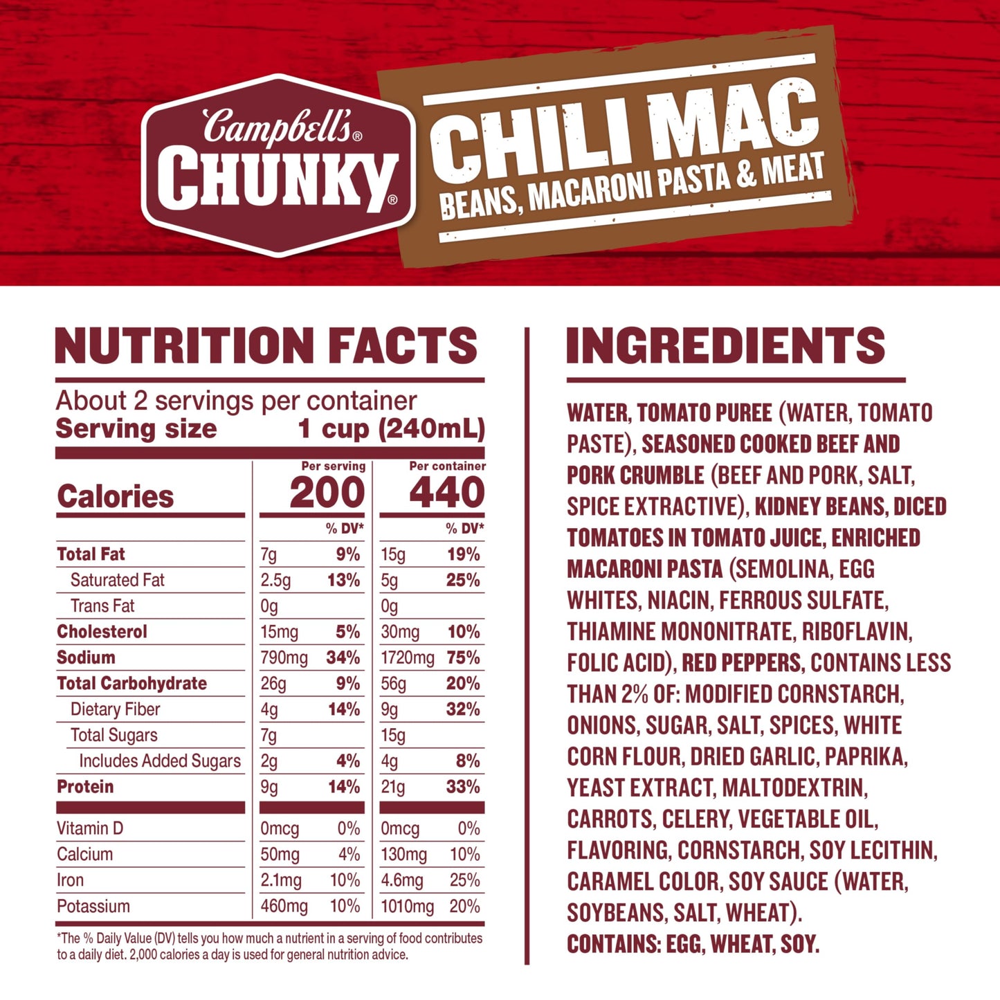 Campbells Chunky Soup, Chili Mac Soup, 18.8 Ounce Can