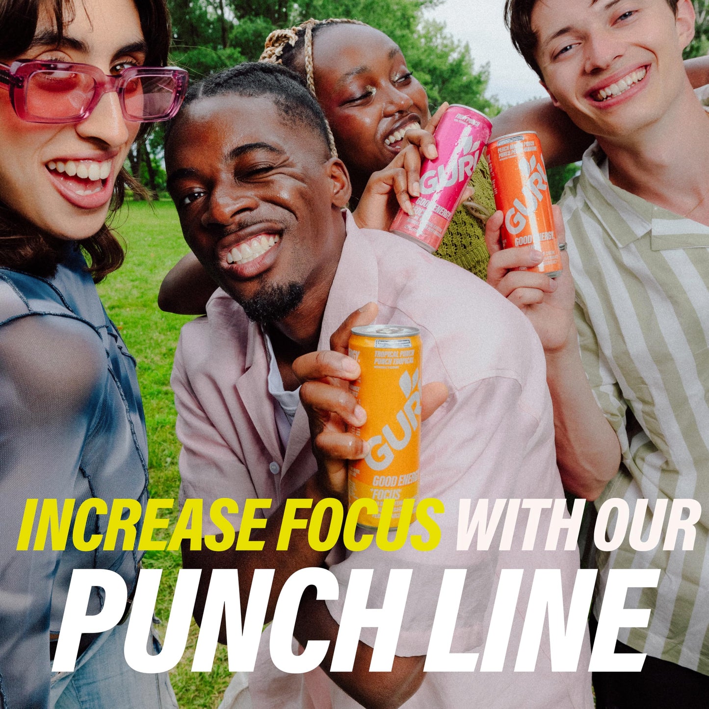 GURU Fruit Punch Organic Energy Drinks  Clean Energy Drink with Plant Based Natural Caffeine from Green Tea + Focus with L Theanine  Gluten Free and Vegan  140MG Caffeine  12oz (Pack of 12)