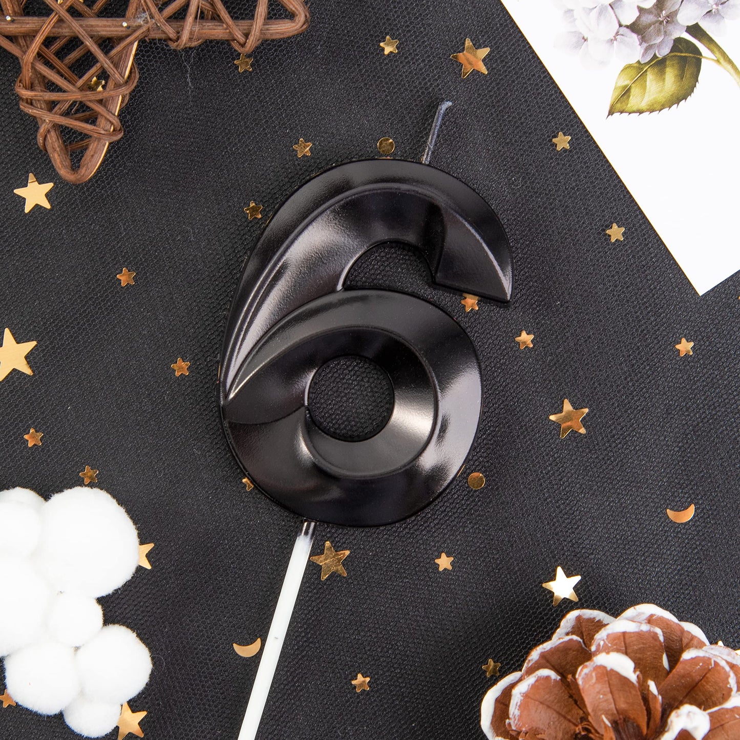 PHD CAKE Birthday Candles, Black Number Candles, 2.76 Inch, 6 Number, Wax Material