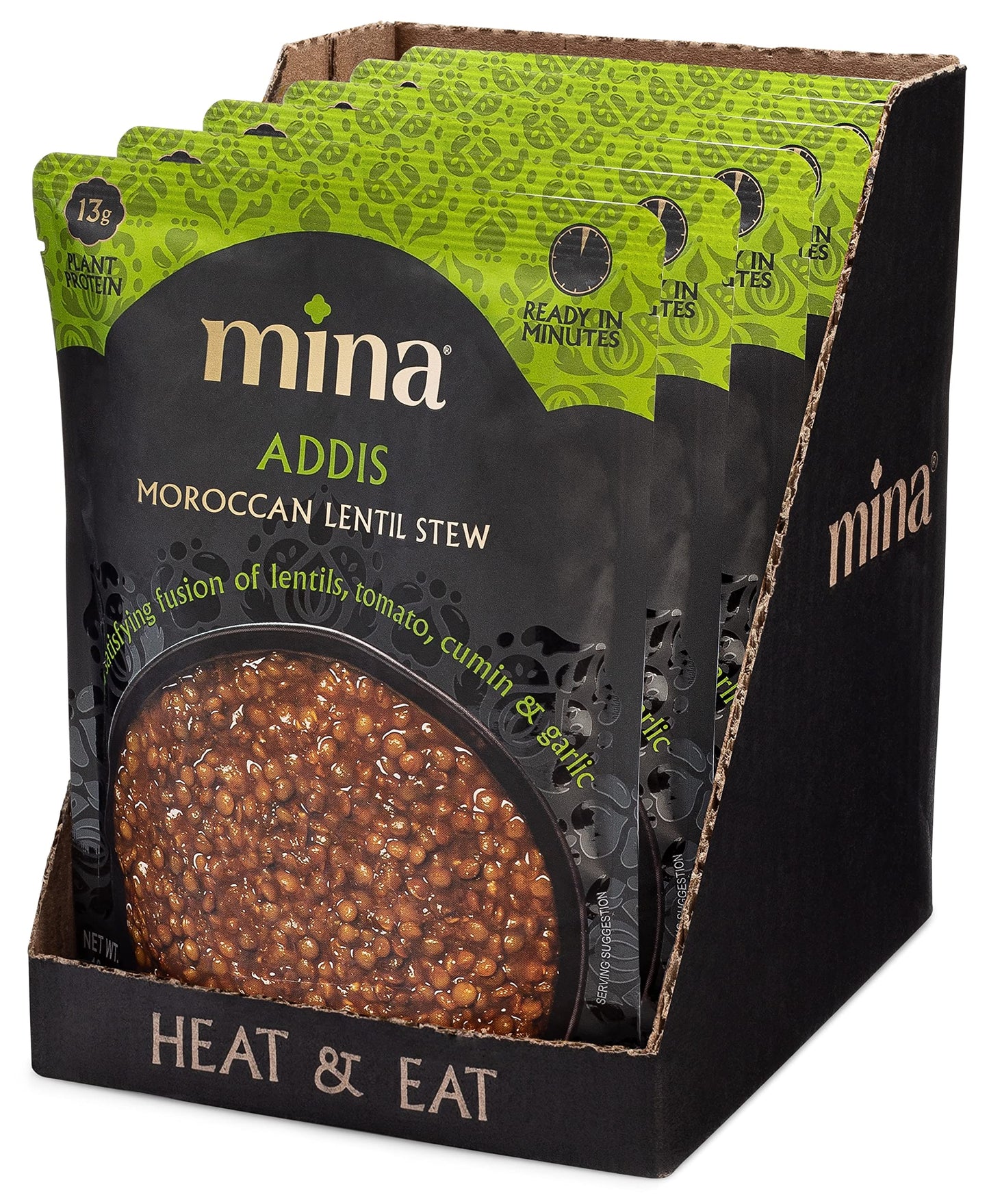 Mina Moroccan Lentils, Ready to Eat, Lentils High In Plant Based Protein, Vegan, Non-GMO, Gluten Free, Kosher, Microwavable, Pac