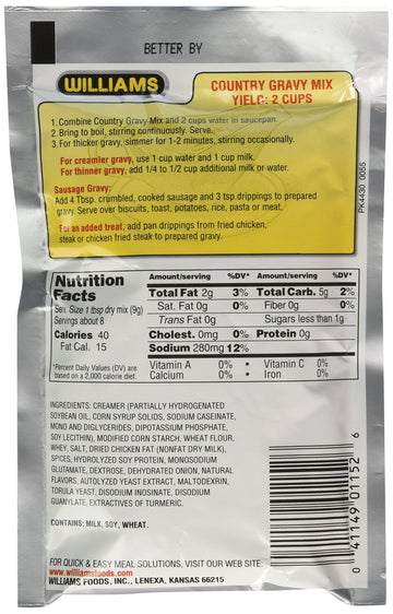 Williams Country Gravy Mix 2 Ounces (Pack Of 12)