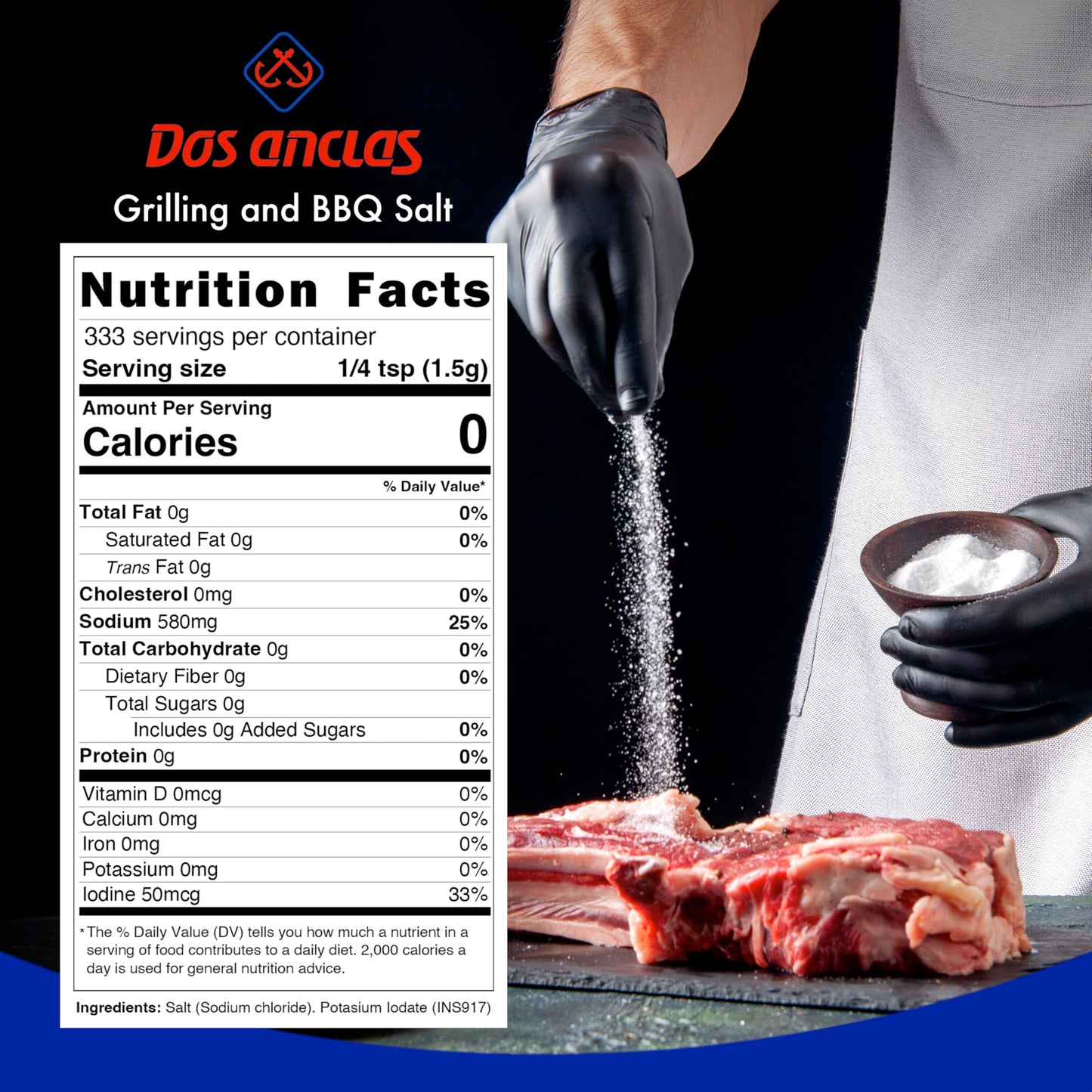 Dos Anclas Sal Parrillera, Rock Salt for Grilling and BBQ, Refined Medium Grain Salt for Meat and Seafood, Multi-Purpose Seasoni