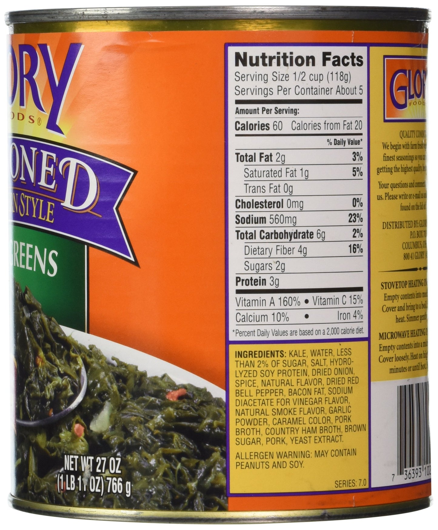 Glory Foods, Seasoned, Kale Greens, 27oz Can (Pack of 4)