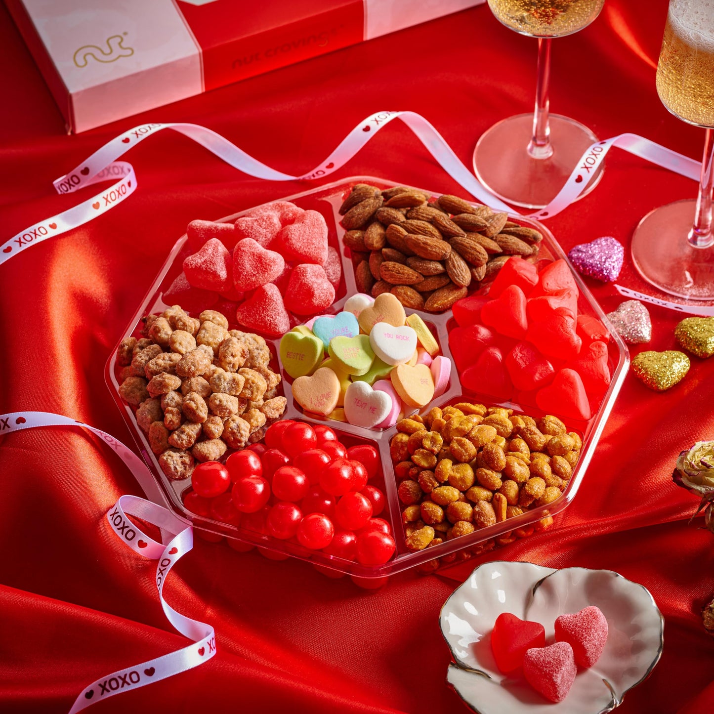 Nut Cravings Fathers Day Gourmet Dad Treats - Mixed Nuts & Heart Candy Gift Basket In Red Gold Box (7 Assortments, 1 Lb) Food Ar