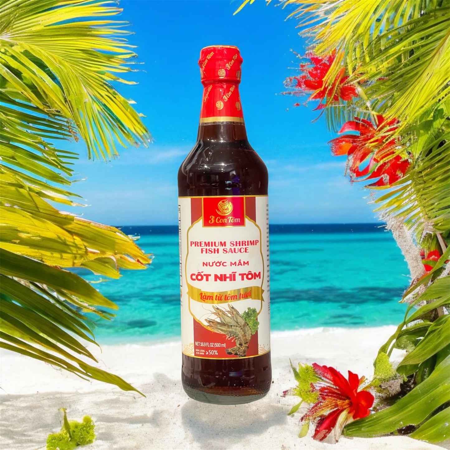 1 Pack - Premium Shrimp Fish Sauce Glass Bottle - Nuoc Mam Cot Nhi Tom Chai Thuy Tinh - 16.9 Oz Per Glass Bottle