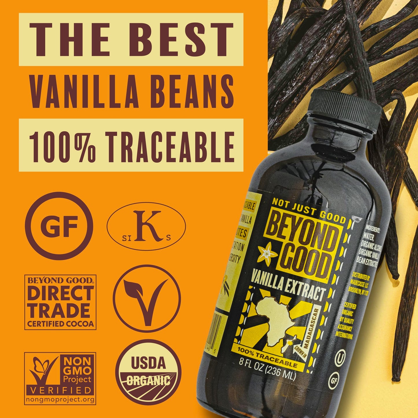 Beyond Good Pure Vanilla Extract - Madagascar spirit-inspired flavor Vanilla Beans - 8 Fl Oz