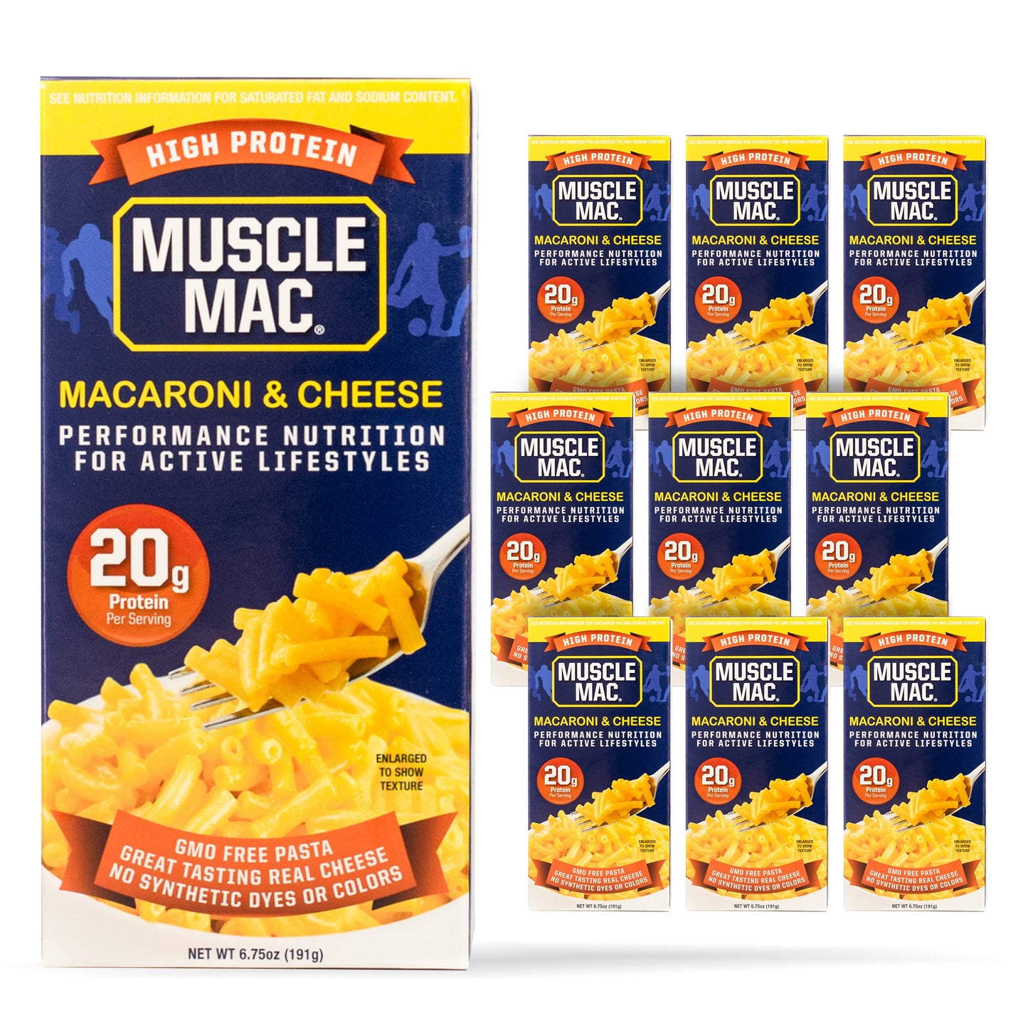 MUSCLE MAC High Protein Macaroni & Cheese Dinner, 20g Protein, 6.75 oz, Pack of 10