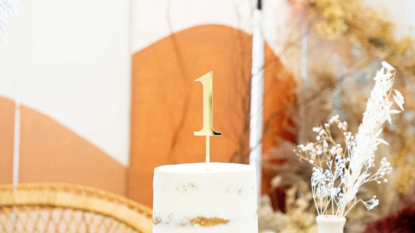 LS Designs Gold Acrylic Cake Topper - Customizable Birthday Number 1