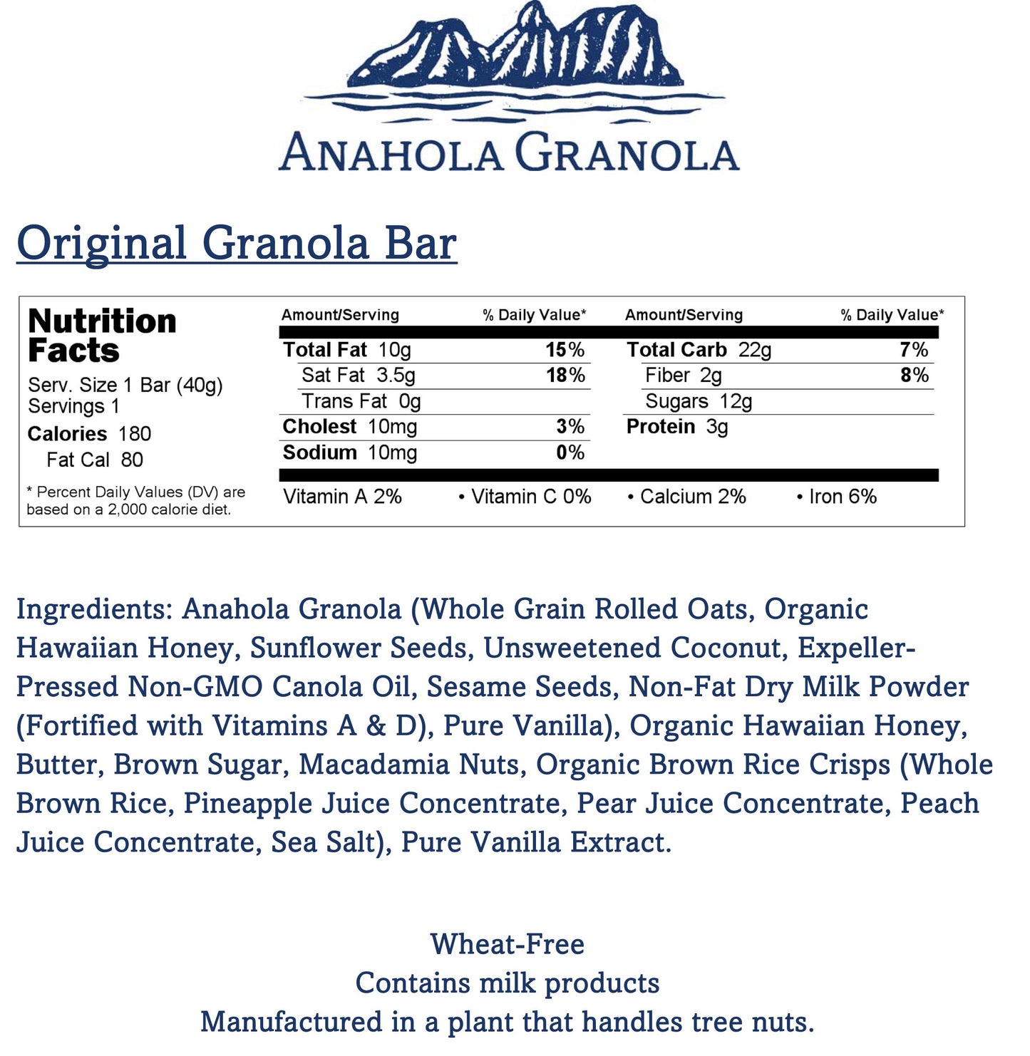 Anahola Granola Original Bars, 8 Count, Brown, Healthy Snack, Nutritious Energy Bars