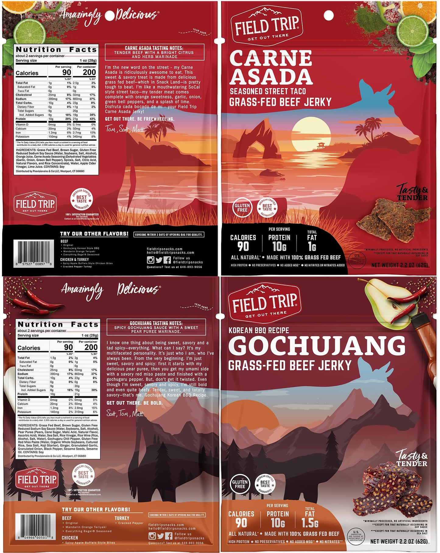 Field Trip Grass Fed Beef Jerky Variety Pack, Healthy Gluten Free Snacks, All Natural, Paleo-Friendly Meat Snacks With No Nitrat