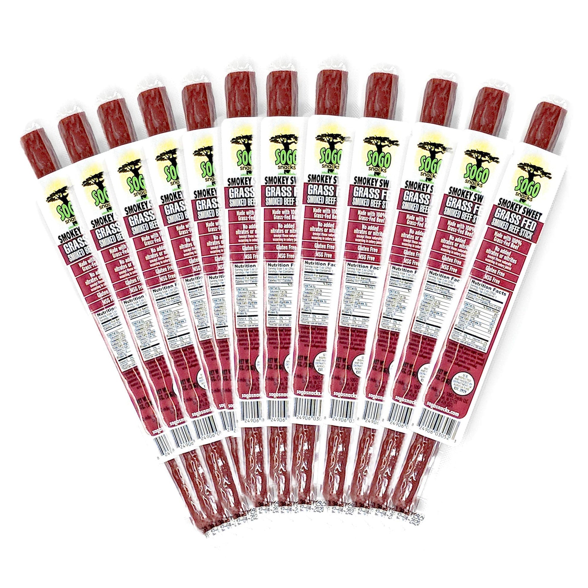 Smokey Sweet, Sogo Snacks, 100% Grass Fed Beef Sticks. Non-Gmo, No Nitrates. Gluten Free Beef Jerky. Soy Free And Dairy Free Sna