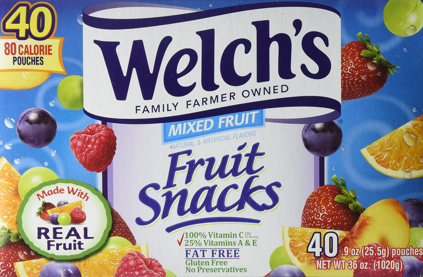 Welch'S Fruit Snacks, Mixed Fruit, Gluten Free, Bulk Pack, 40 Count (Pack Of 6)