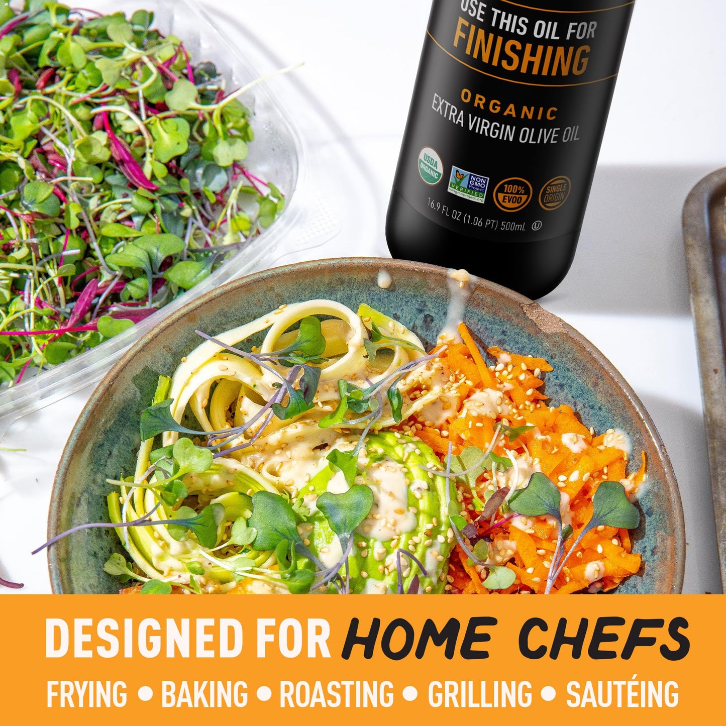 Chefs Life Organic Finishing Oil - 100% Extra Virgin Olive Oil, Organic Olive Oil, Evoo, Perfect For Dressing, Pure, Single Origin, Non Gmo - 16.9 Fl Oz Squeezable Bottle (1 Pack)