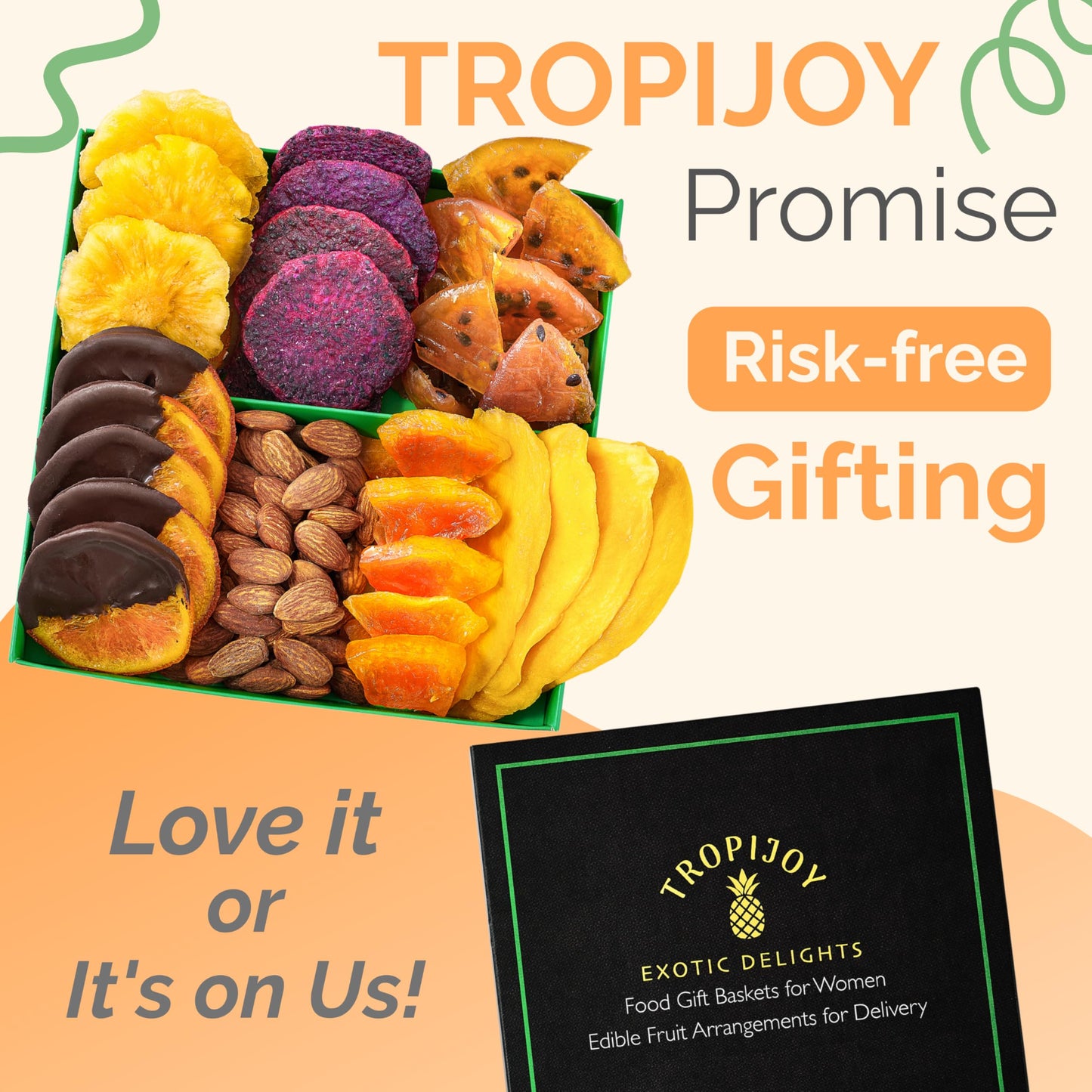 Christmas Gift Baskets - 7 Tropical Flavors Chocolate Orange Christmas Fruit Basket Gift |12.5Oz Soft Dried Fruit Gift Baskets For Delivery | Holiday Gift Baskets For Christmas Food Gifts For Mature-Themeds