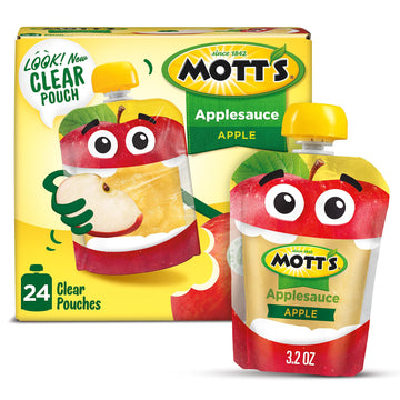 Mott'S Applesauce, 3.2 Oz Clear Pouches, 24 Count (6 Packs Of 4), No Artificial Flavors, Good Source Of Vitamin C, Nutritious Op
