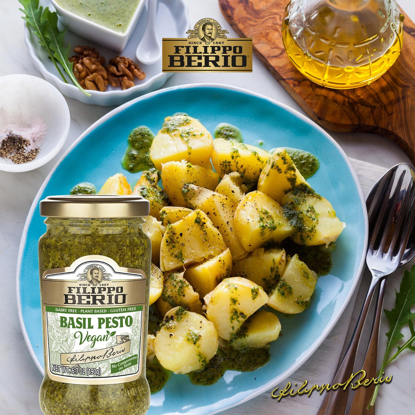 Filippo Berio Pesto, Vegan Basil, 6.7 Ounce Glass Jar, Pack of 6