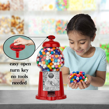 Gumball Machine - 12 Inch Candy Dispenser For 0.62 Inch Bubble Gum Ball And More - Vintage Heavy Duty Red Metal With Large Glass