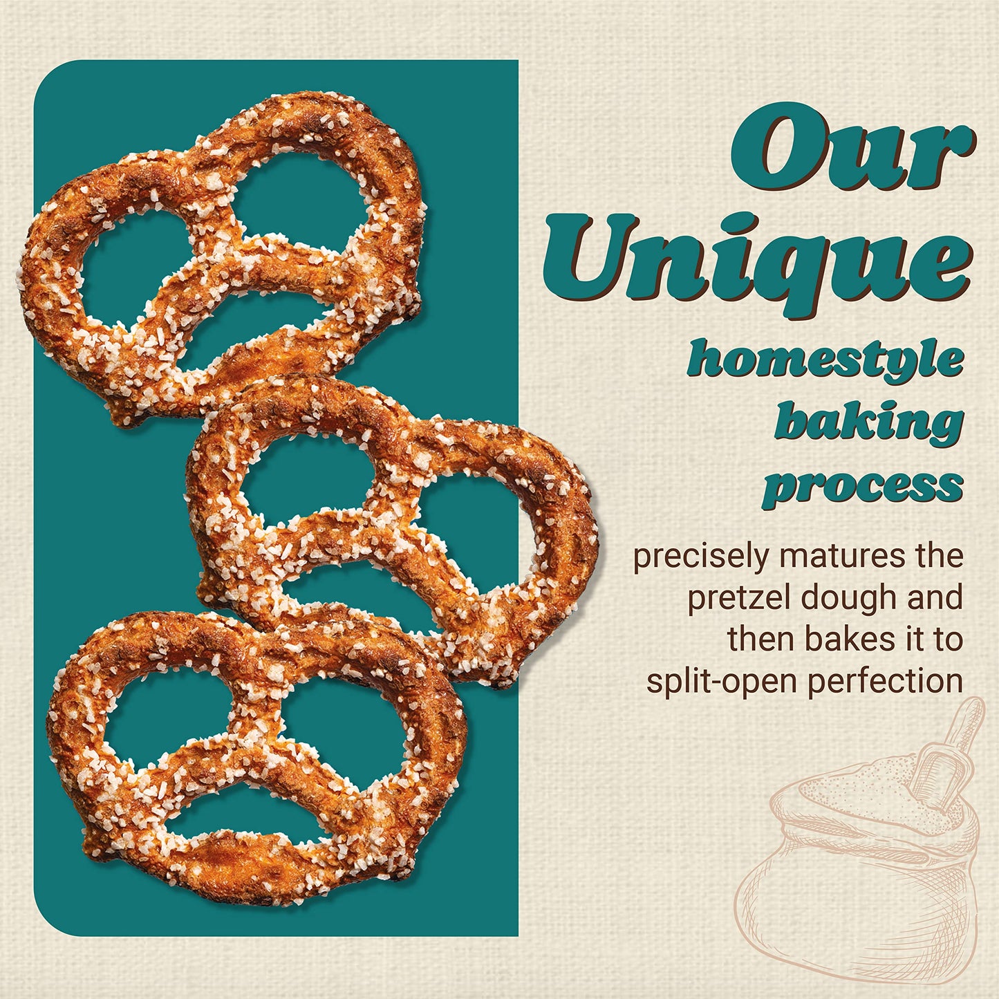 Unique Snacks Extra Salt Split-Open Pretzels, 11 Oz. Bag, Pack of 6, OU Kosher, Non-GMO, Delicious Homestyle Baked Snack