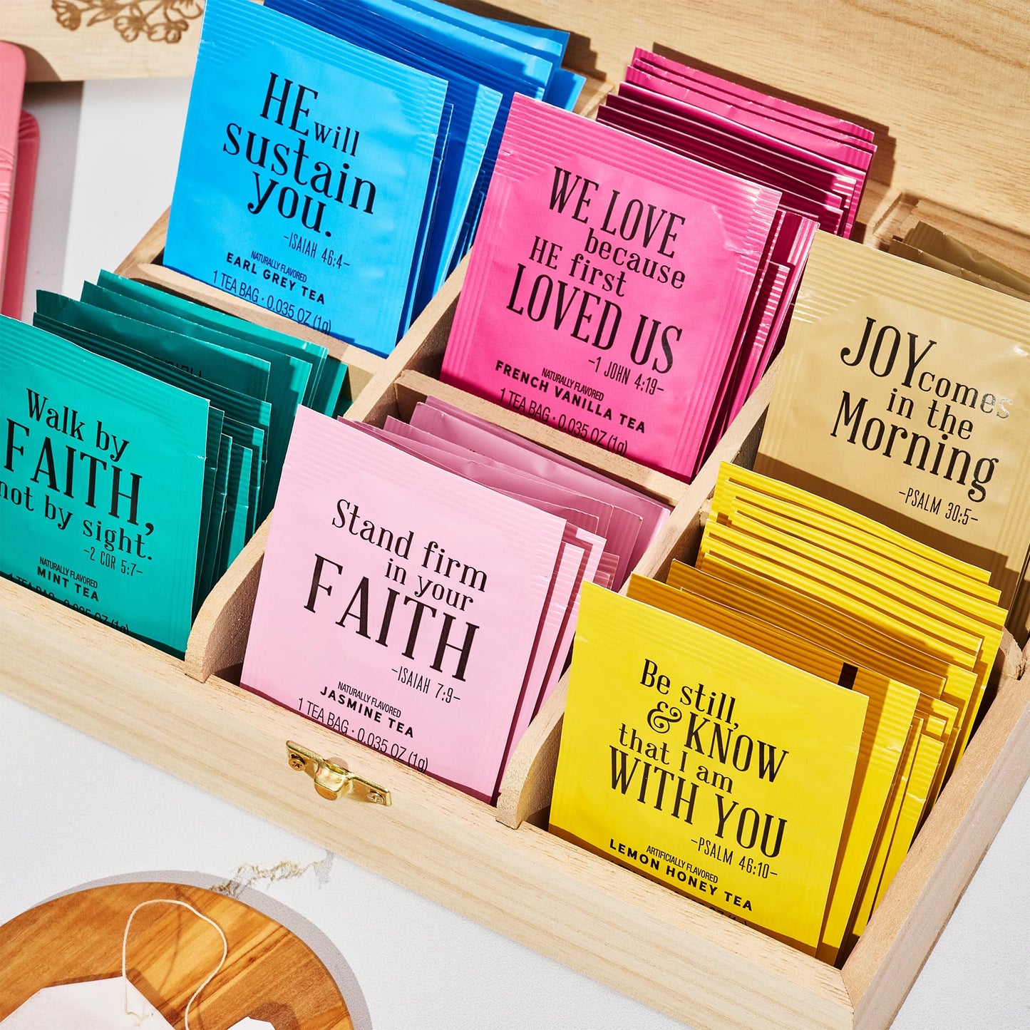 Thoughtfully Gourmet, Christian Prayer Tea Gift Set With Bible Verses, Includes 90 Teas In 6 Flavors In Enhanced Wooden Box, Religious Gifts For Women, Mom, Sister, Friend