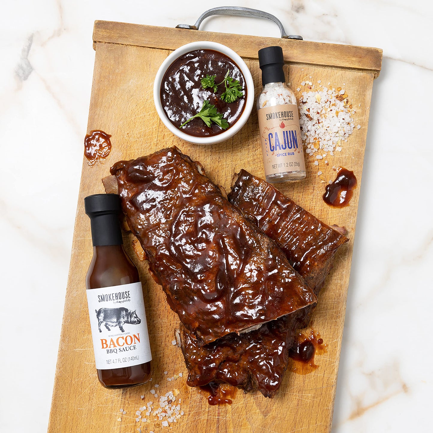 Thoughtfully Ultimate BBQ Sampler Set - 10 Piece Vegan & Vegetarian Sauces, Rubs, & Salts in Sample Size Glass Bottles