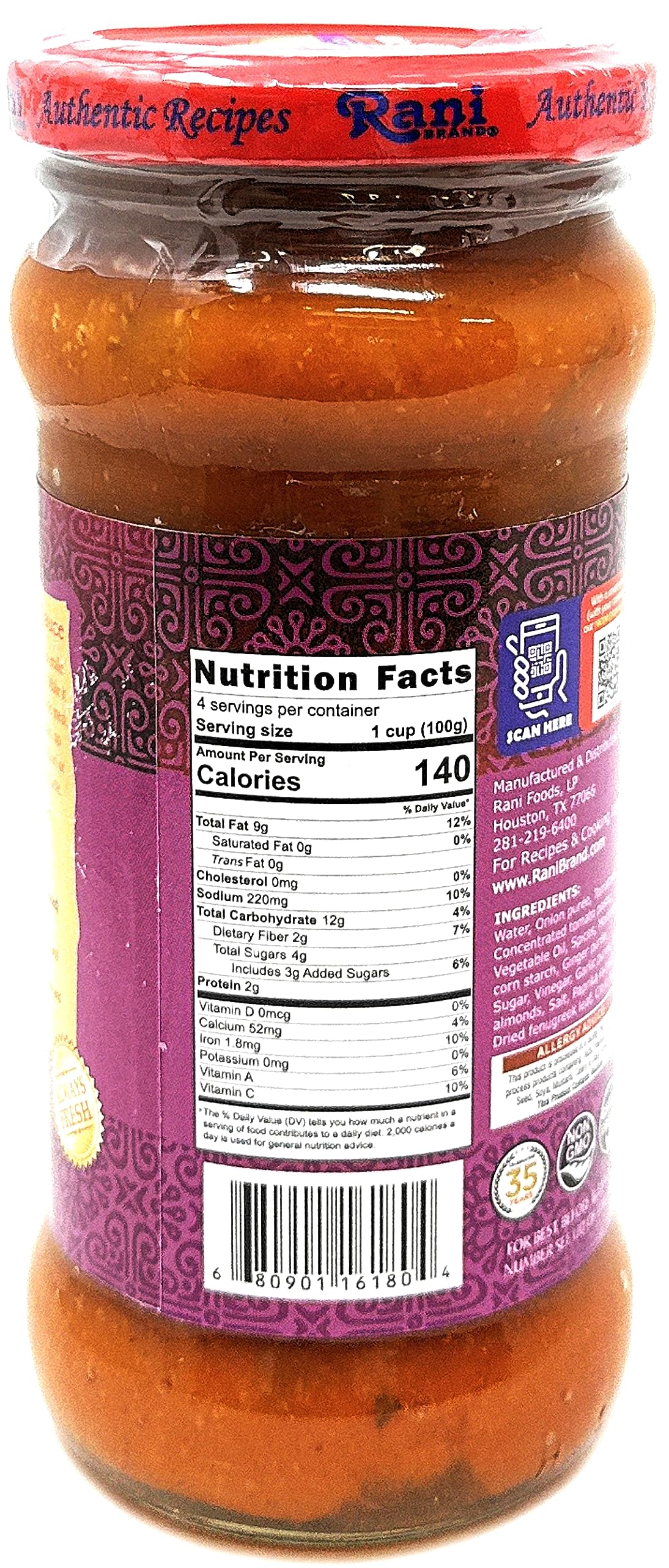 Rani Tandoori Vegan Simmer Sauce, Creamy Tomato & Smoked Paprika, 14oz Glass Jar, Vegan, Non-GMO, Gluten Free, All Natural