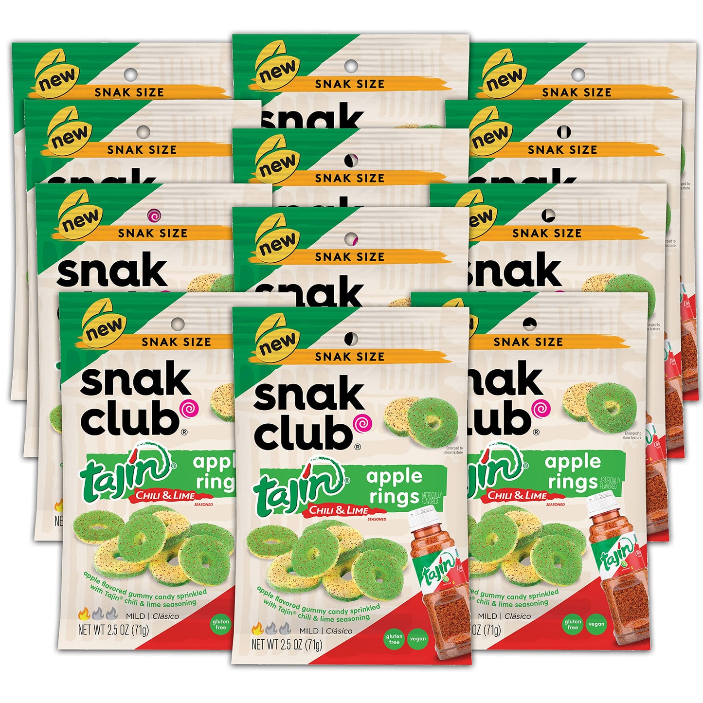 Snak Club Tajin Apple Rings, Sweet & Tasty Gummy Snacks, 2.5Oz Snack Size, 12 Count
