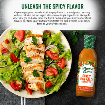 Walden Farms Spicy Buffalo Vinaigrette - Calorie-Free, Gluten-Free, Low Carb, Keto-Friendly, Vegan, Sugar-Free, Dressing With Bo