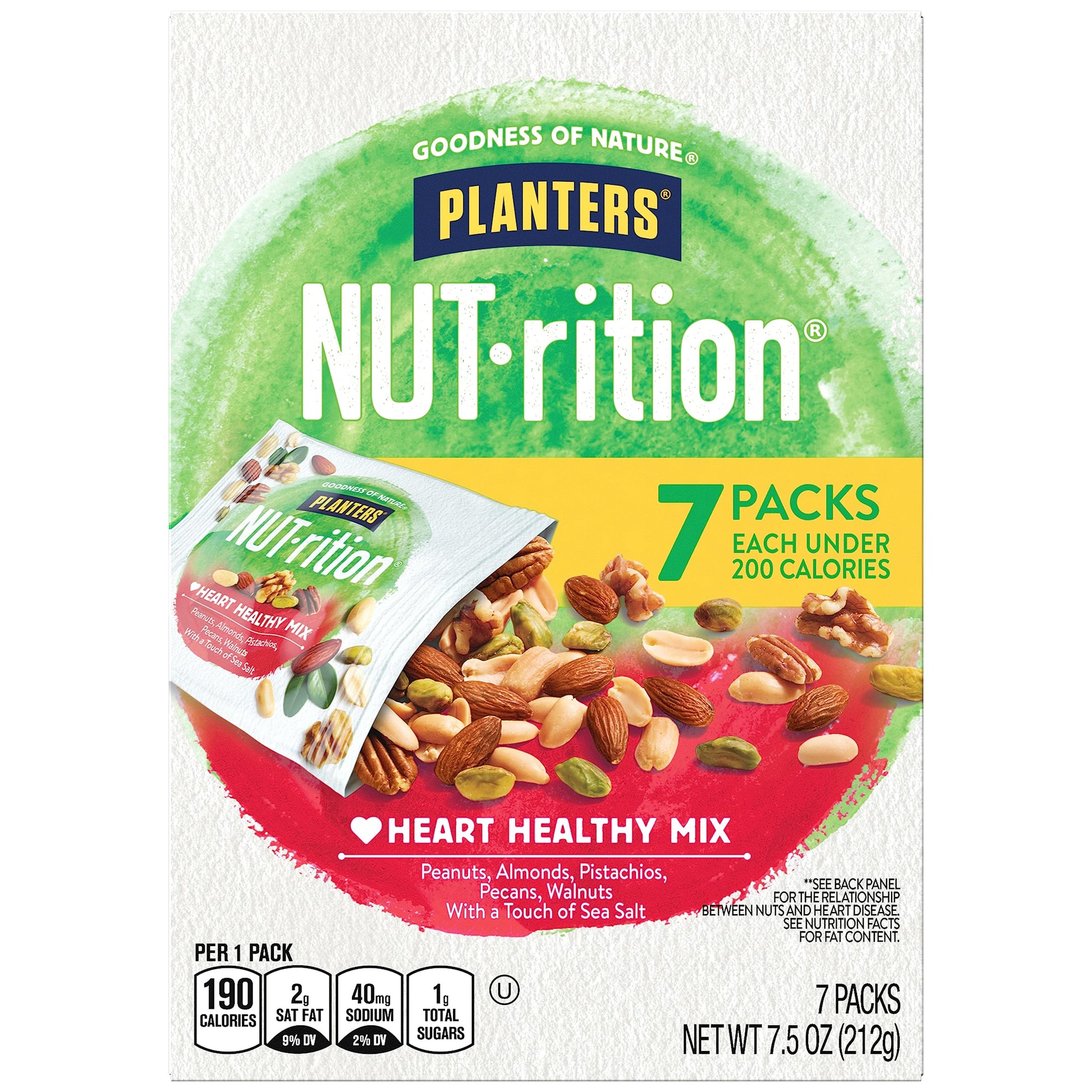 PLANTERS NUT-rition Heart Healthy Mix with Walnuts, 7.5 oz Box (Contains 7 Individual Pouches) - On-the-Go/ Work/School Snack an