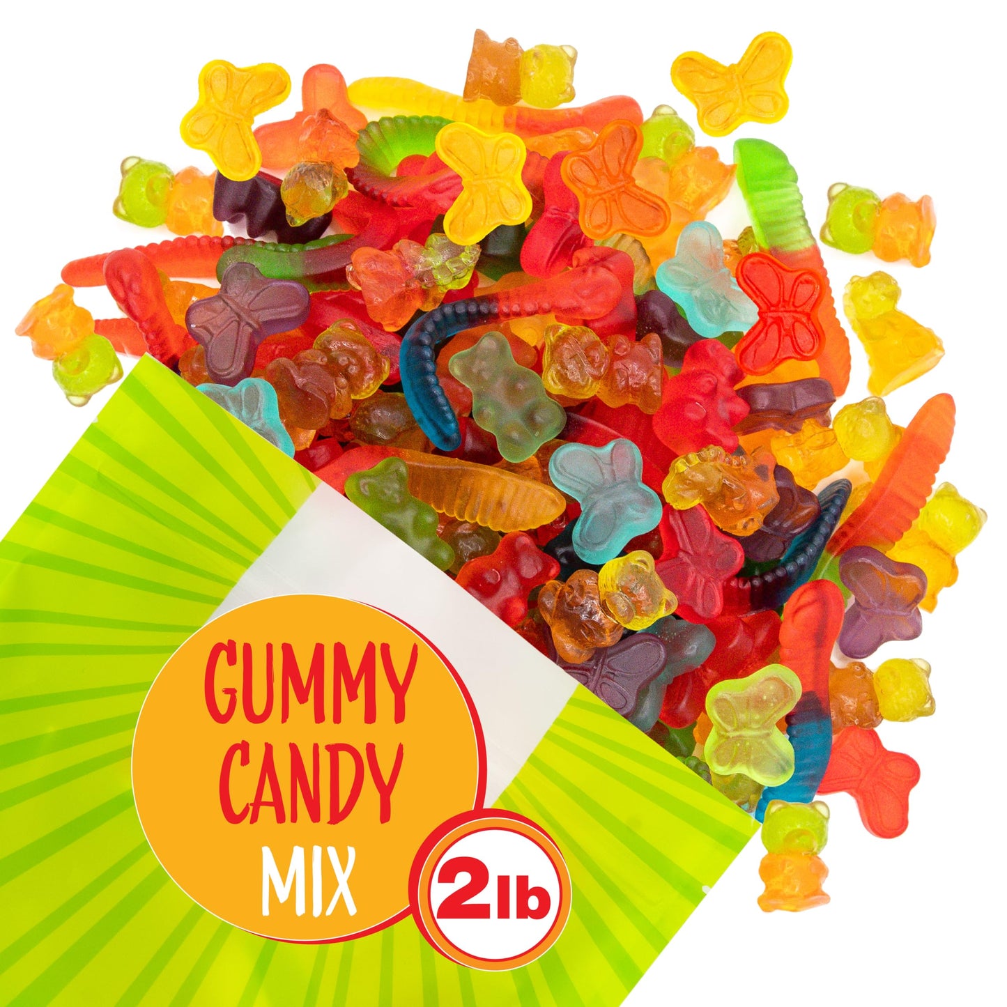Gummy Candy Mix | 2 Pound Variety Pack | Gummy Worms  Bears  Butterflies  3D Bears  3D Dinosaurs | Assorted Fruit Flavors for Party Favors  Goody Bags  and Kids Events