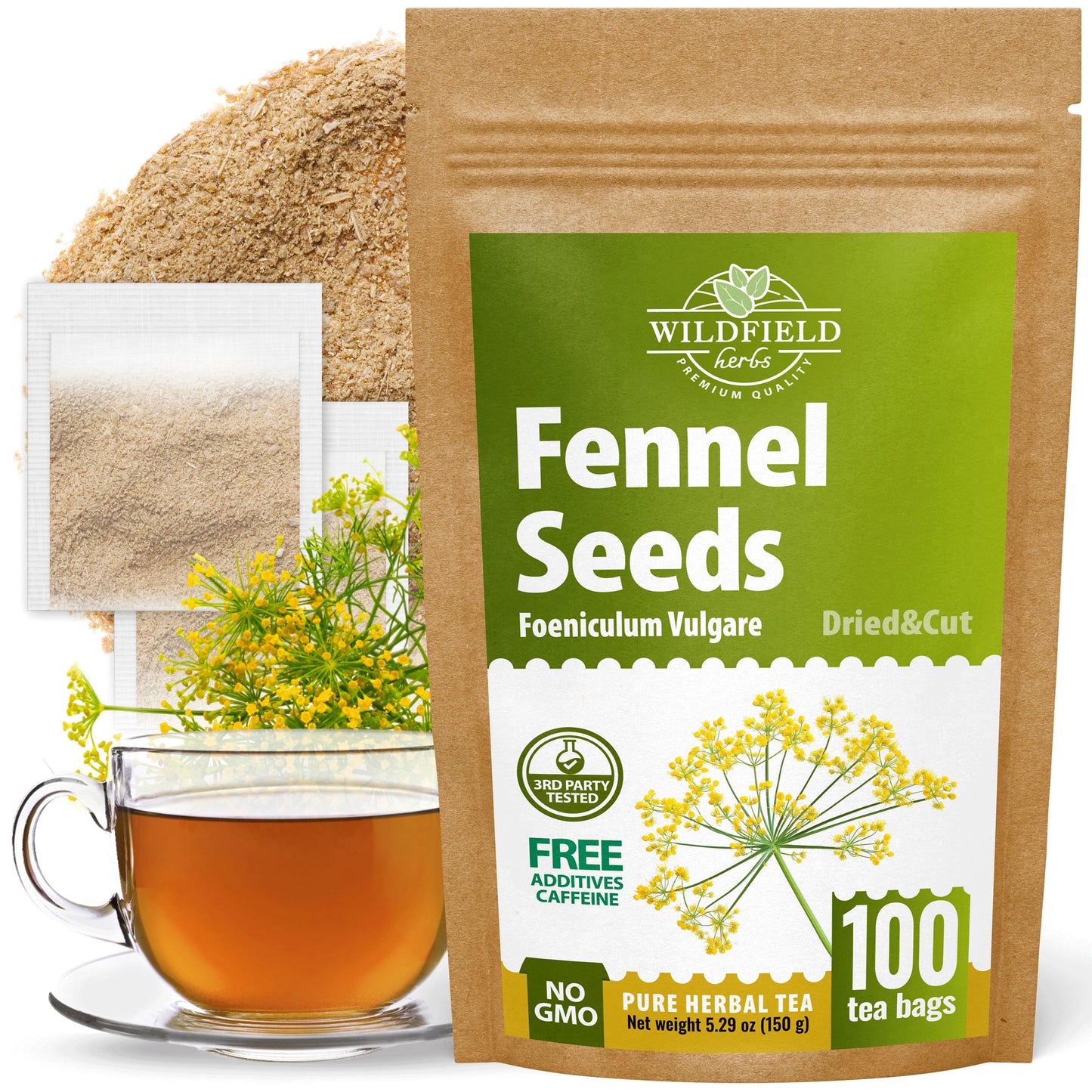 100 Bags Fennel Tea Fennel Seed Tea Herbal (Foeniculum Vulgare) - 100 Count 1.5G Bags Herb Hinojo