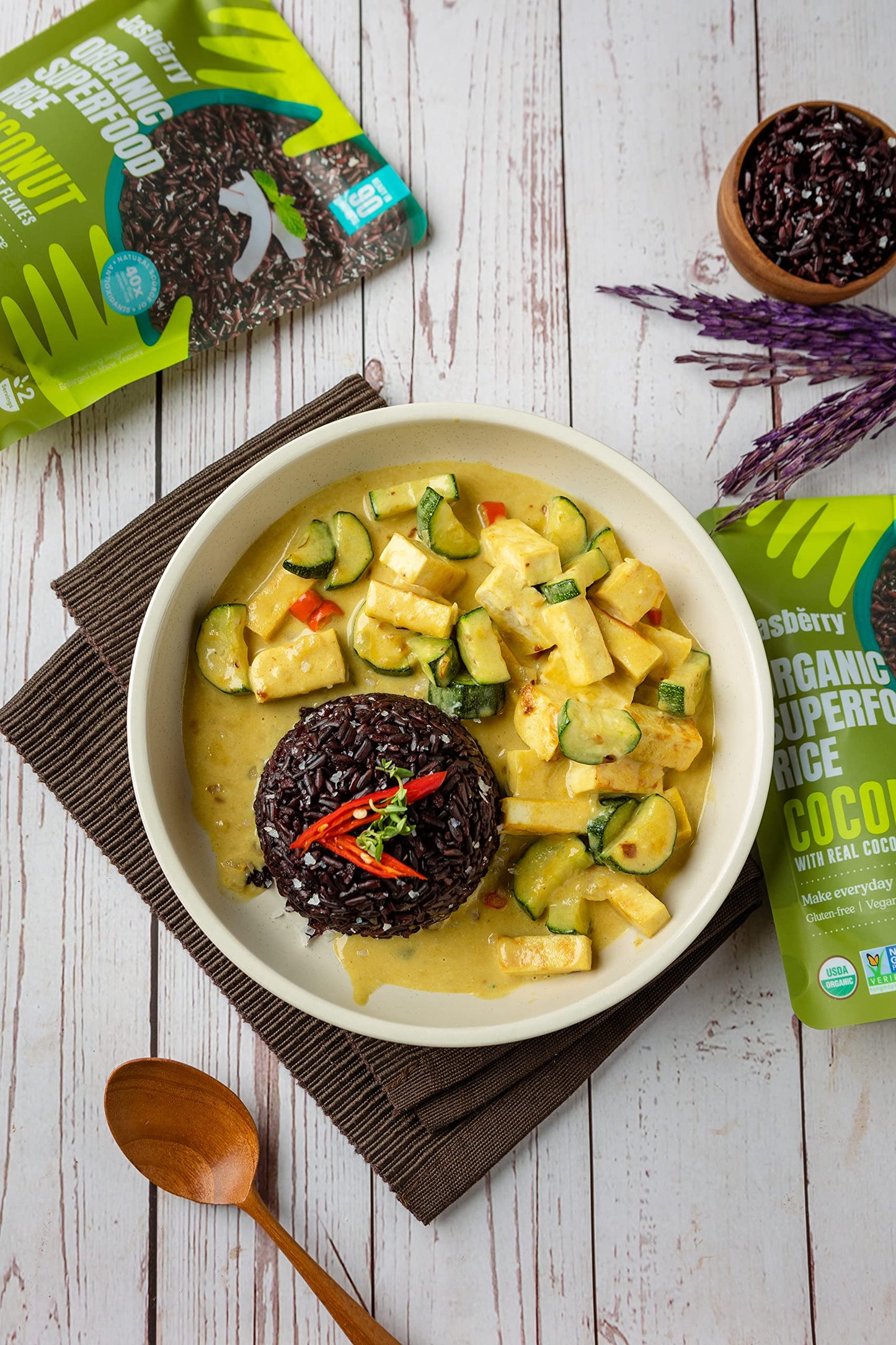 Jasberry Organic Rice With Coconut Flakes - Superfood Rice With High Antioxidants, Ready To Eat Or Heat, Non-Gmo, Gluten-Free, U