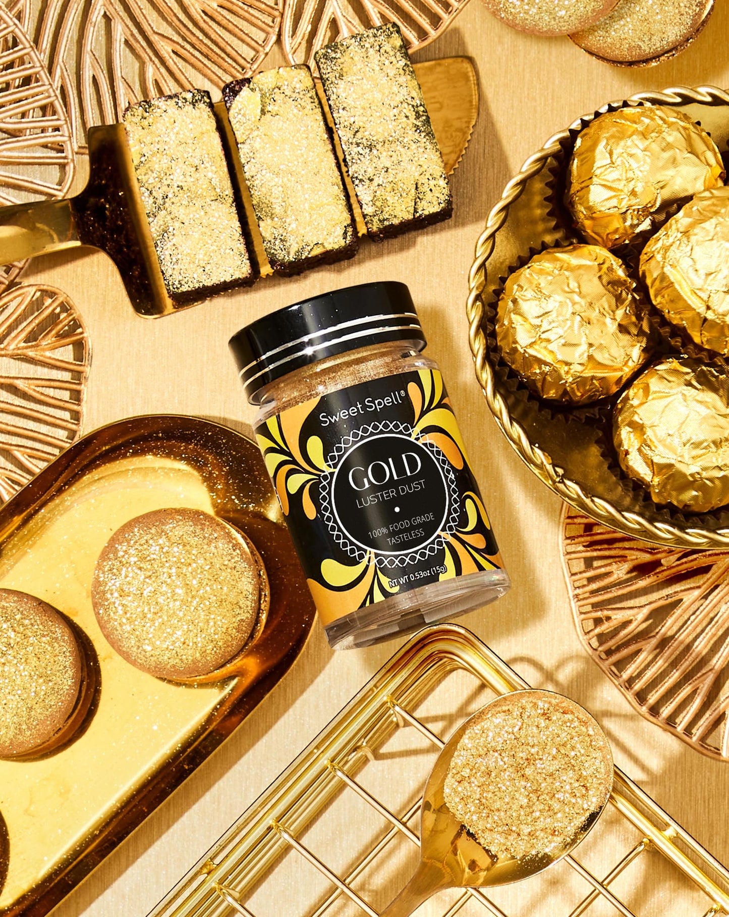 Sweet Spell Gold Luster Dust Edible Glitter (15G) - Shimmer Pearl Dust Powder For Decorating Cakes, Chocolate, Drinks, Cocktails