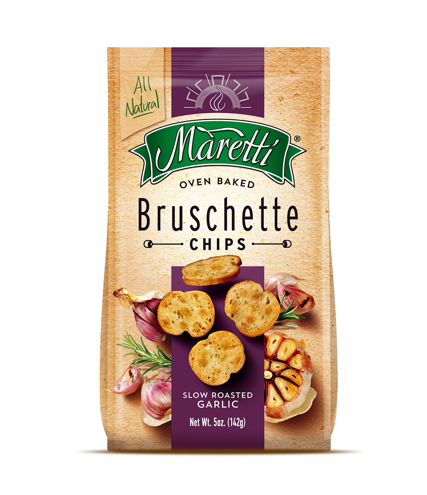 Maretti - Bruschette Chips with Slow Roasted Garlic - All Natural Oven Baked Bagel Chips - Good for Vegetarians - Party Snacks T
