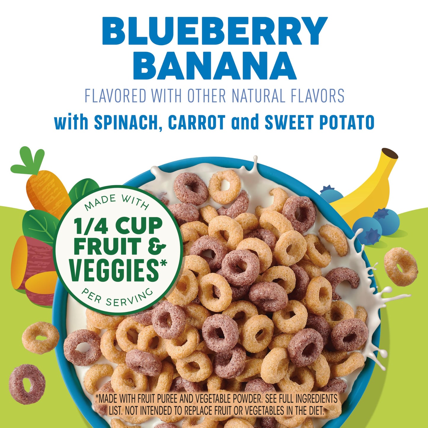 Cheerios Veggie Blends Breakfast Cereal, Blueberry Banana, Made with Fruits and Veggies, 10.6 oz