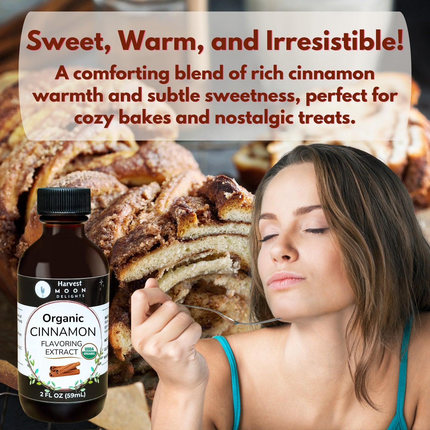 Organic Cinnamon Flavoring Extract For Baking, Ice Cream, Drinks, And Candy - 2 Oz - Water-Soluble - By Harvest Moon Delights - Pure Cinnamon Extract, Flavoring, Flavor