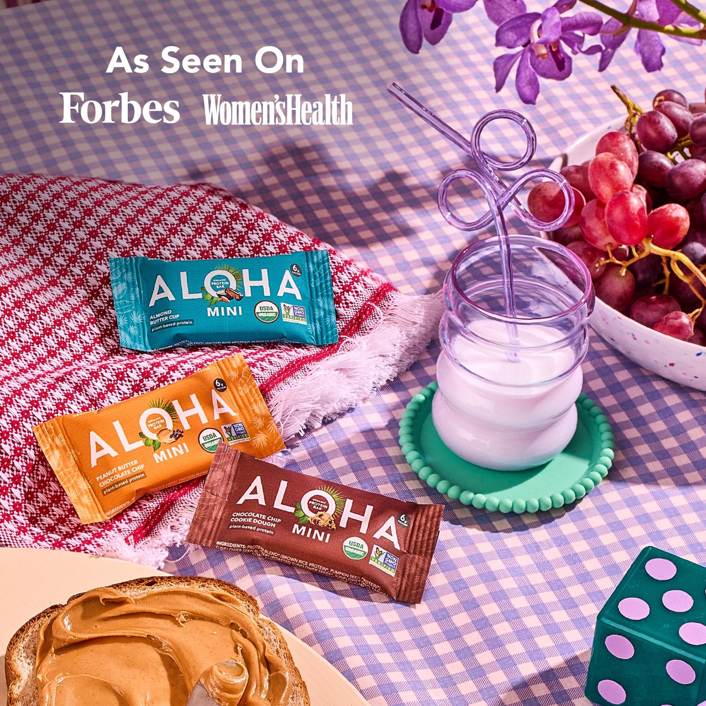 ALOHA Organic Plant Based Protein Bar MINIS - Almond Butter Cup, Vegan, Low Sugar, Gluten Free, 20 Count