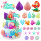 24Pcs Mermaid Cake Topper Under The Sea Cake Topper With Ariel Model Palm Leaves Sea Animals And Balls Topper For Little Mermaid