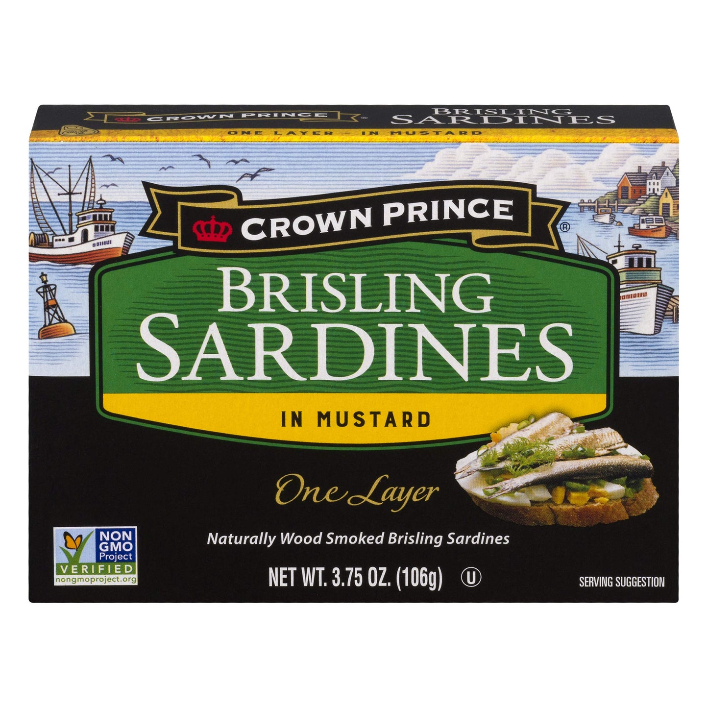 Crown Prince Brisling Sardines in Mustard, 3.75 oz Cans, Pack of 12