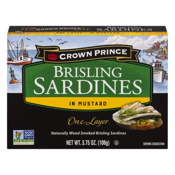 Crown Prince Brisling Sardines in Mustard, 3.75 oz Cans, Pack of 12