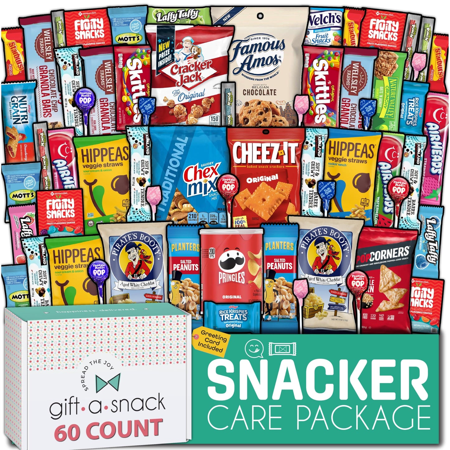 Gift A Snack - Halloween Trick Or Treats Snack Box Variety Pack Care Package + Greeting Card (60 Count) Birthday Sweet Treats Gi