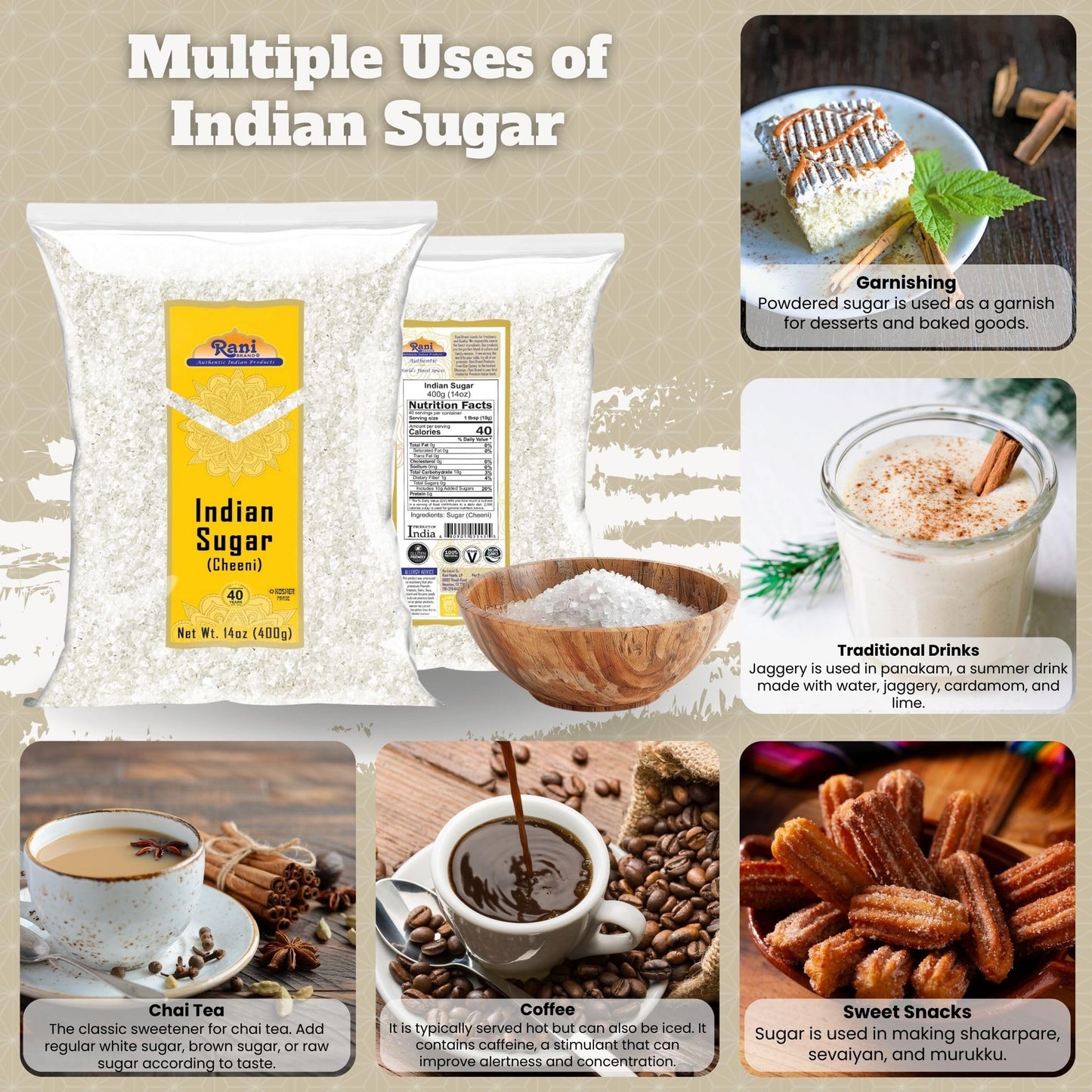 Rani Indian Sugar Khand (Khandsari) 14oz - All Natural, Gluten Friendly, Vegan, Indian Origin