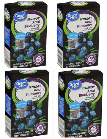 Getgal Sugar-Free Drink Mix, Acai Blueberry Flavor, 40 Packets (10 Count x 4 Boxes)