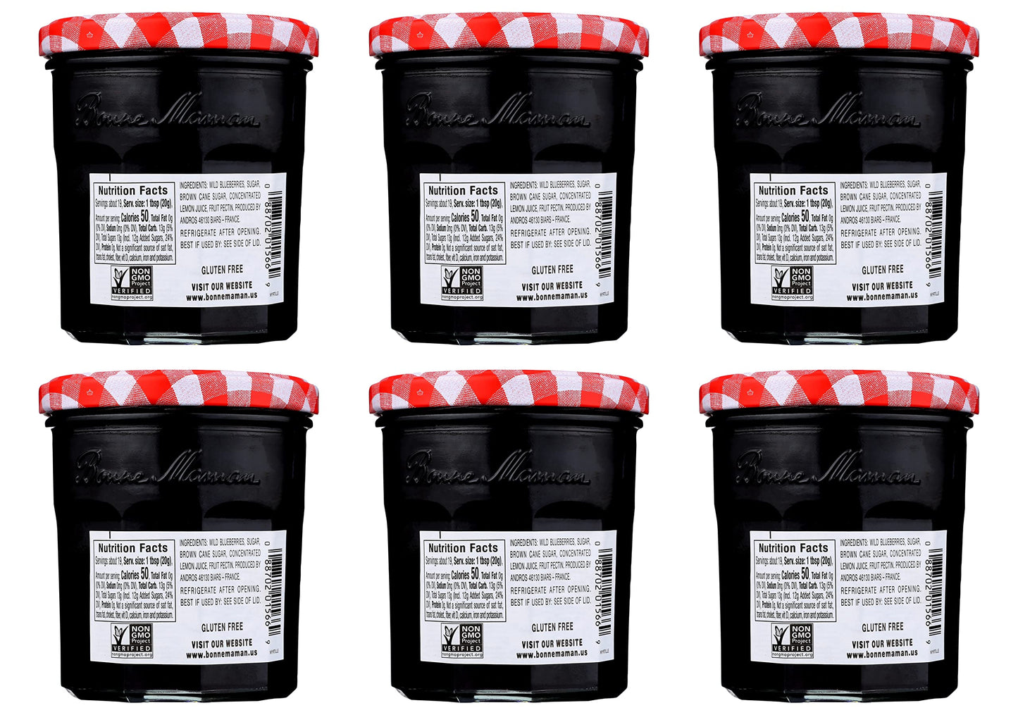 Bonne Maman Wild Blueberry Preserves, 13 oz Glass Jars (Pack of 6) - Non-GMO, Made with Simple Ingredients