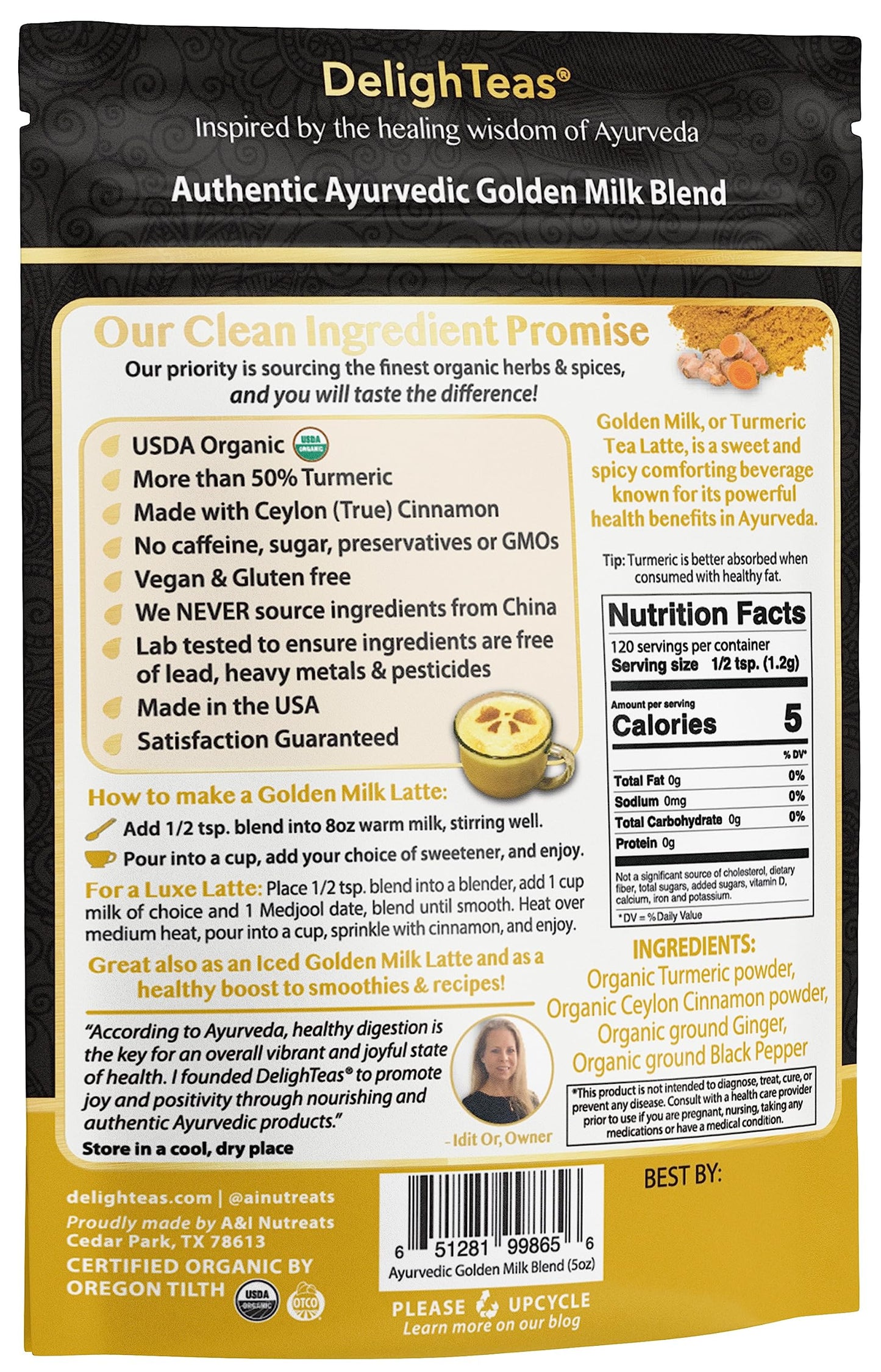 DelighTeas Organic Golden Milk Blend with Cookbook Bundle, 5 Ounce